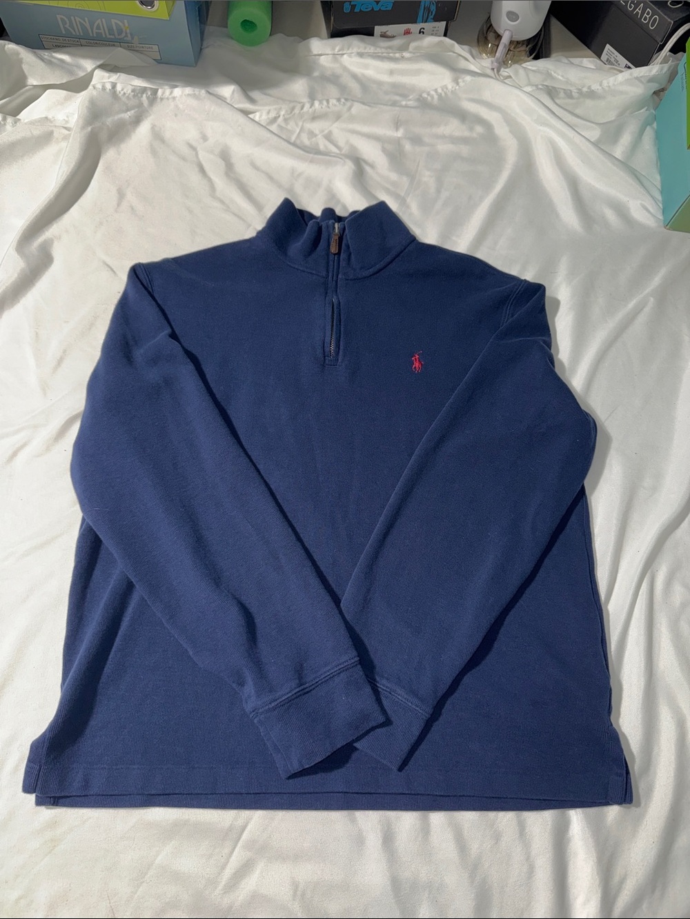 Polo Ralph Lauren Estate Rib Quarter-Zip Pullover Navy Size M Preppy Old Money